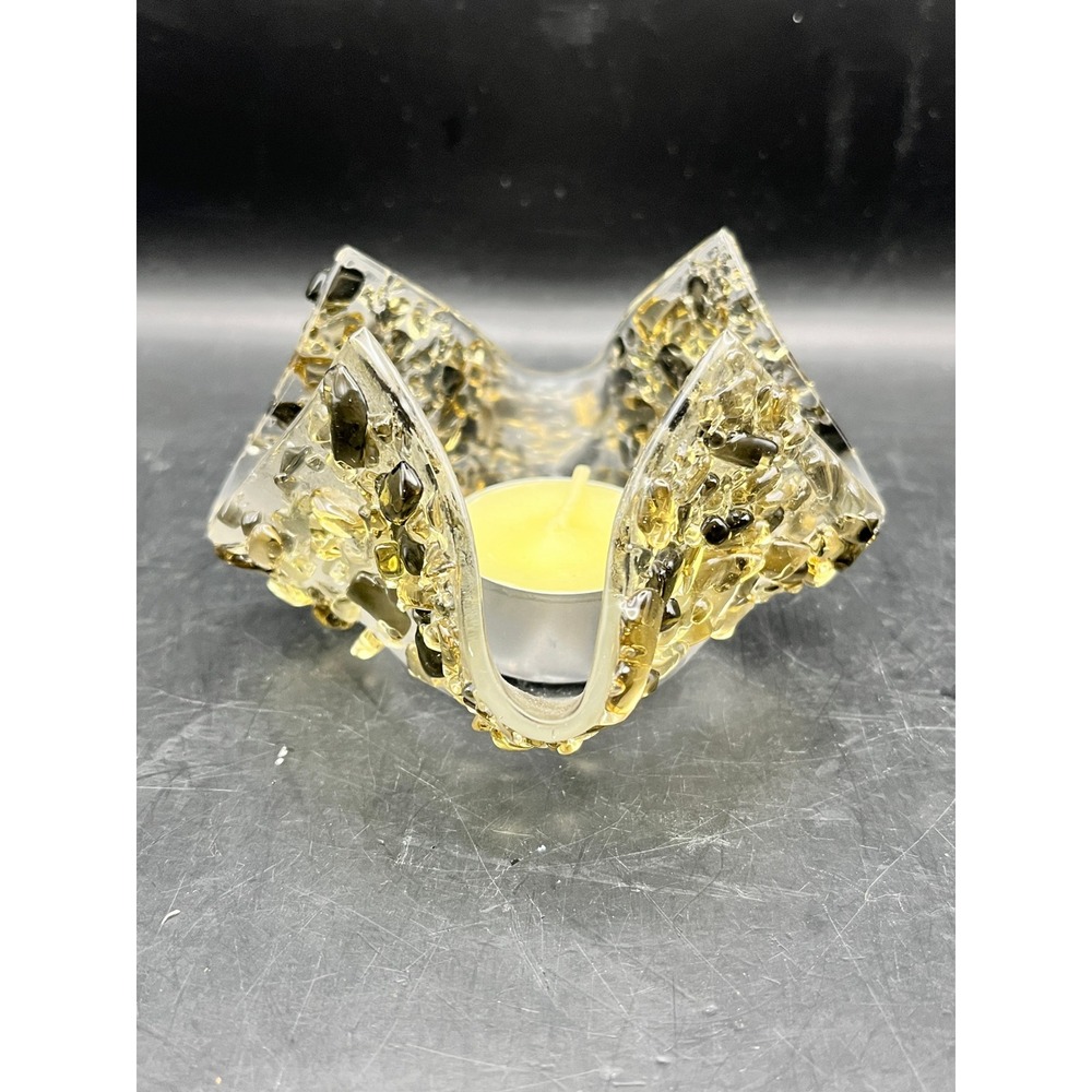 MCM Art Glass Tealight Candle Holder‎ Retro 2.75" Tall x 4.25" Wide Decorative